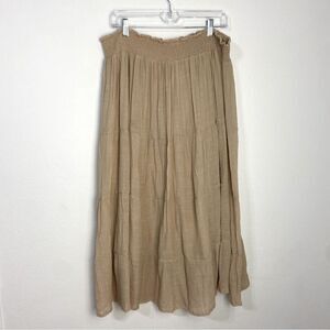 Wrangler Tan Tiered Maxi Skirt XXL Gauzy Boho Western Beachy Resort Packable